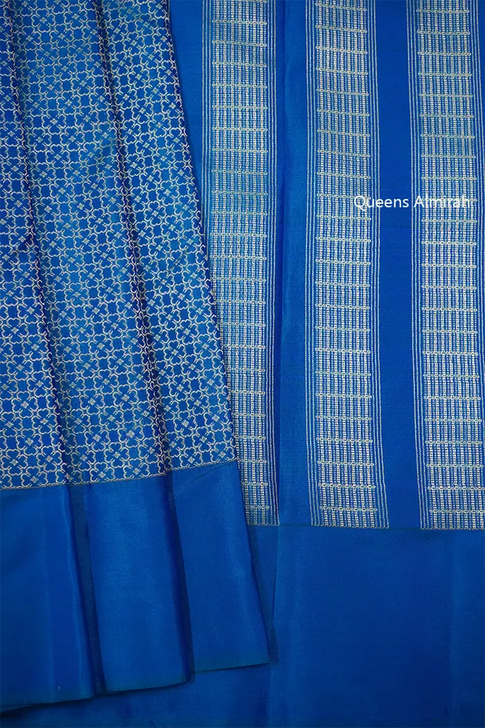 METALLIC BLUE WITH CYAN BLUE PURE KANCHIVARAM SILK SAREE