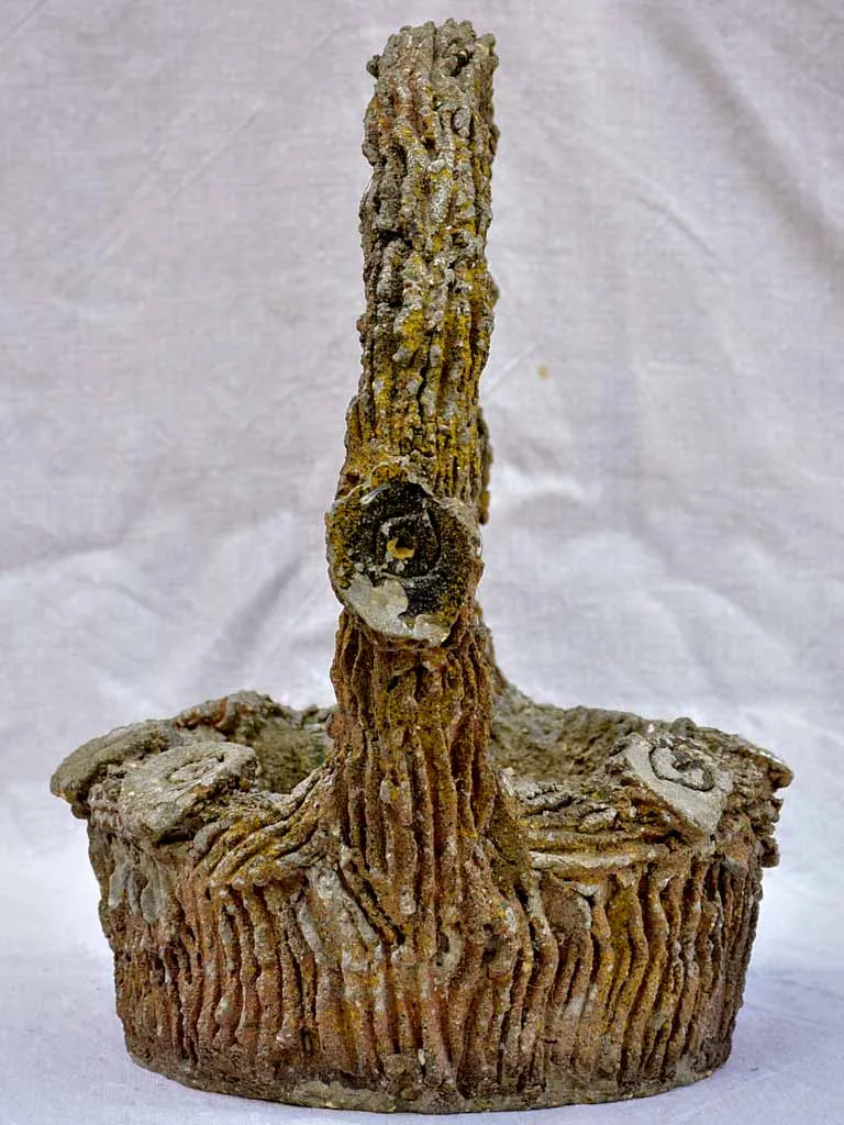 Mid century faux bois basket planter 15"