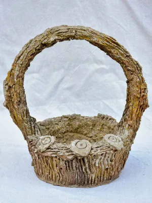 Mid century faux bois basket planter 15"