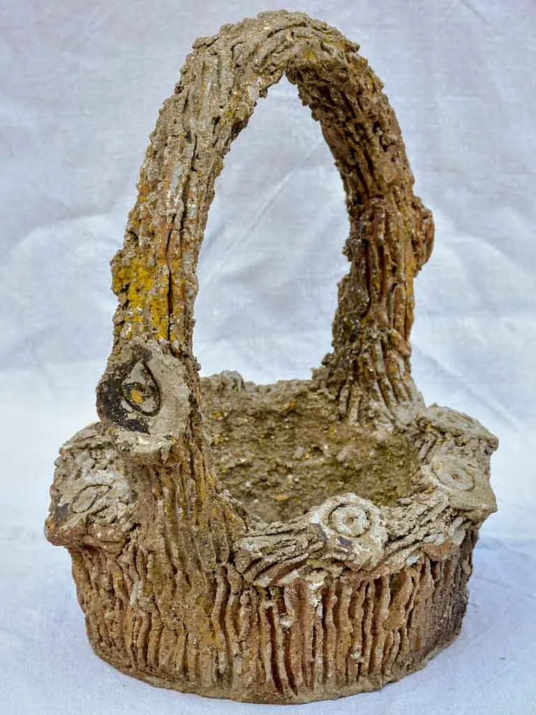 Mid century faux bois basket planter 15"