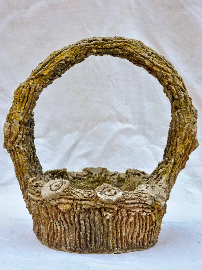 Mid century faux bois basket planter 15"