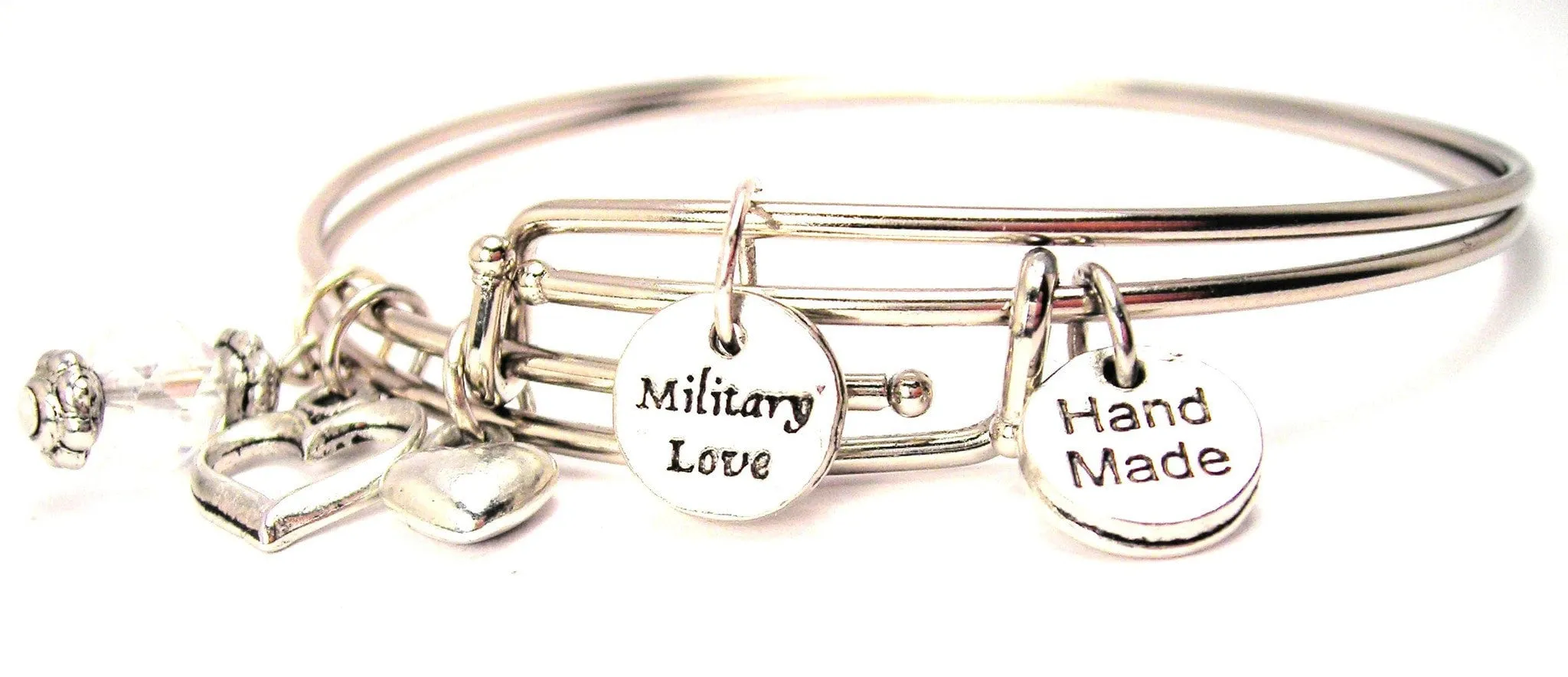 Military Love Small Circle Expandable Bangle Bracelet Set