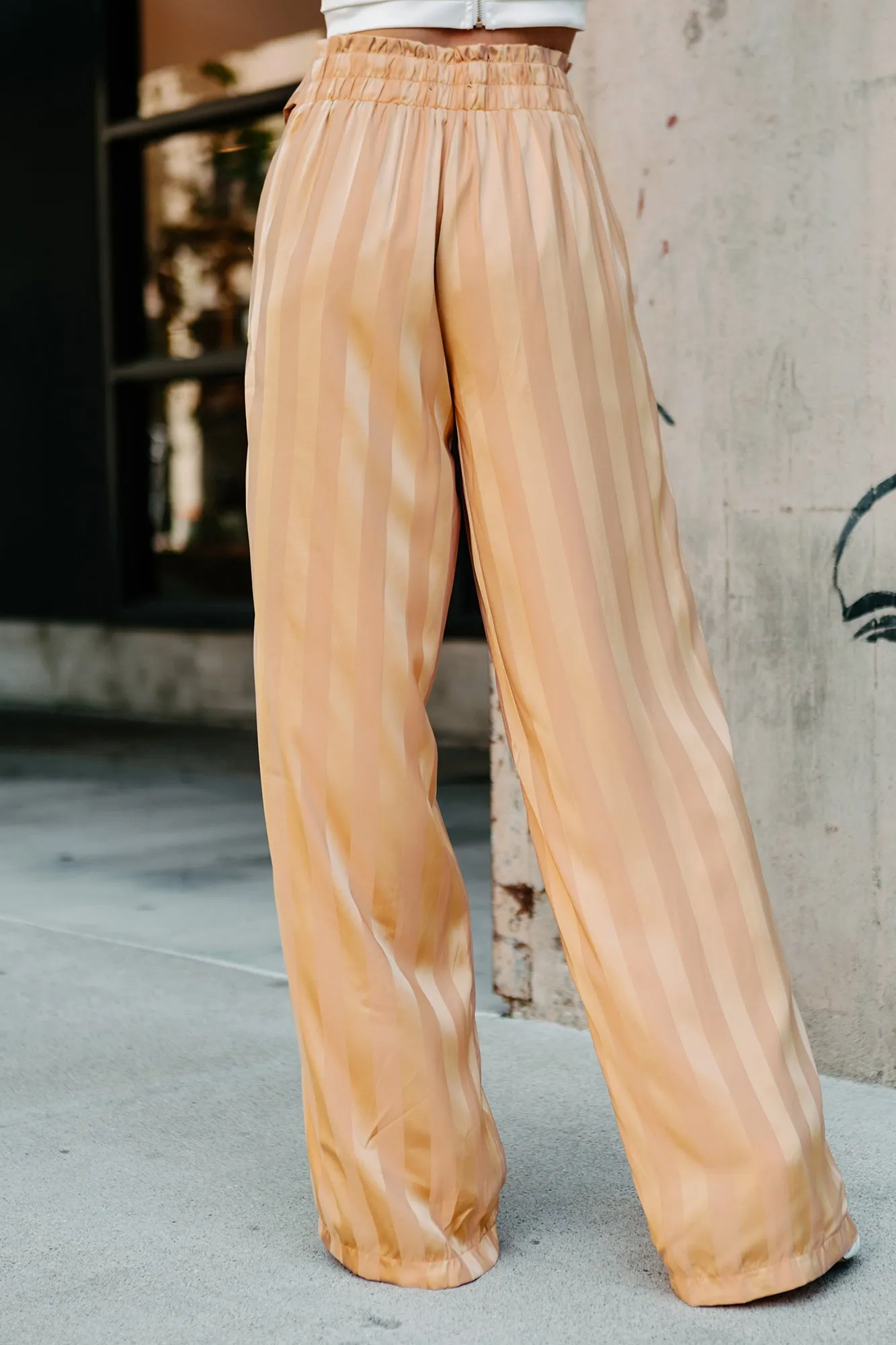 Mirage Satin Paper Bag Waist Wide-Leg Pants (Gold)