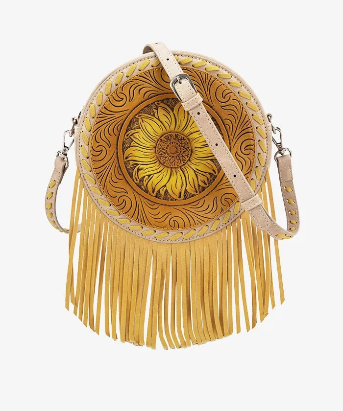 Montana West Sunflower Circle Fringe Crossbody Purse