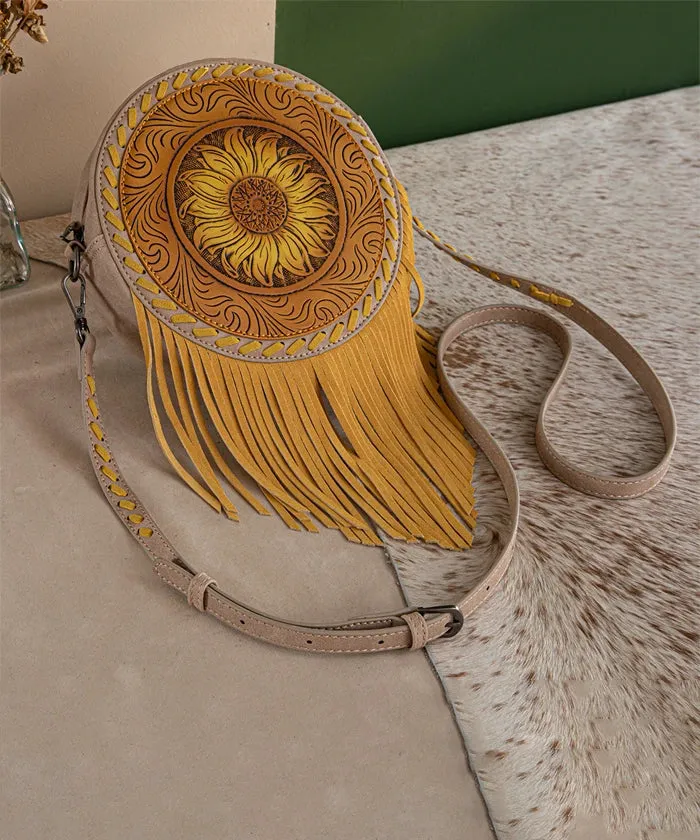 Montana West Sunflower Circle Fringe Crossbody Purse