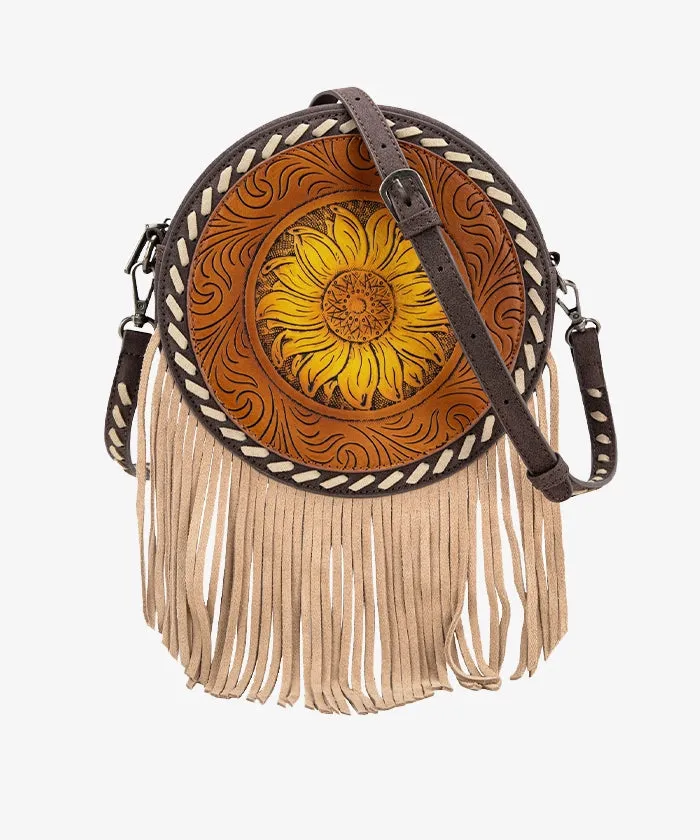 Montana West Sunflower Circle Fringe Crossbody Purse