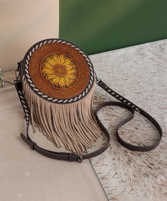 Montana West Sunflower Circle Fringe Crossbody Purse