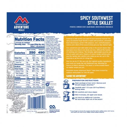 Mountain House Spicy Southwest Breakfast Hash Clean Label | 2 Servings