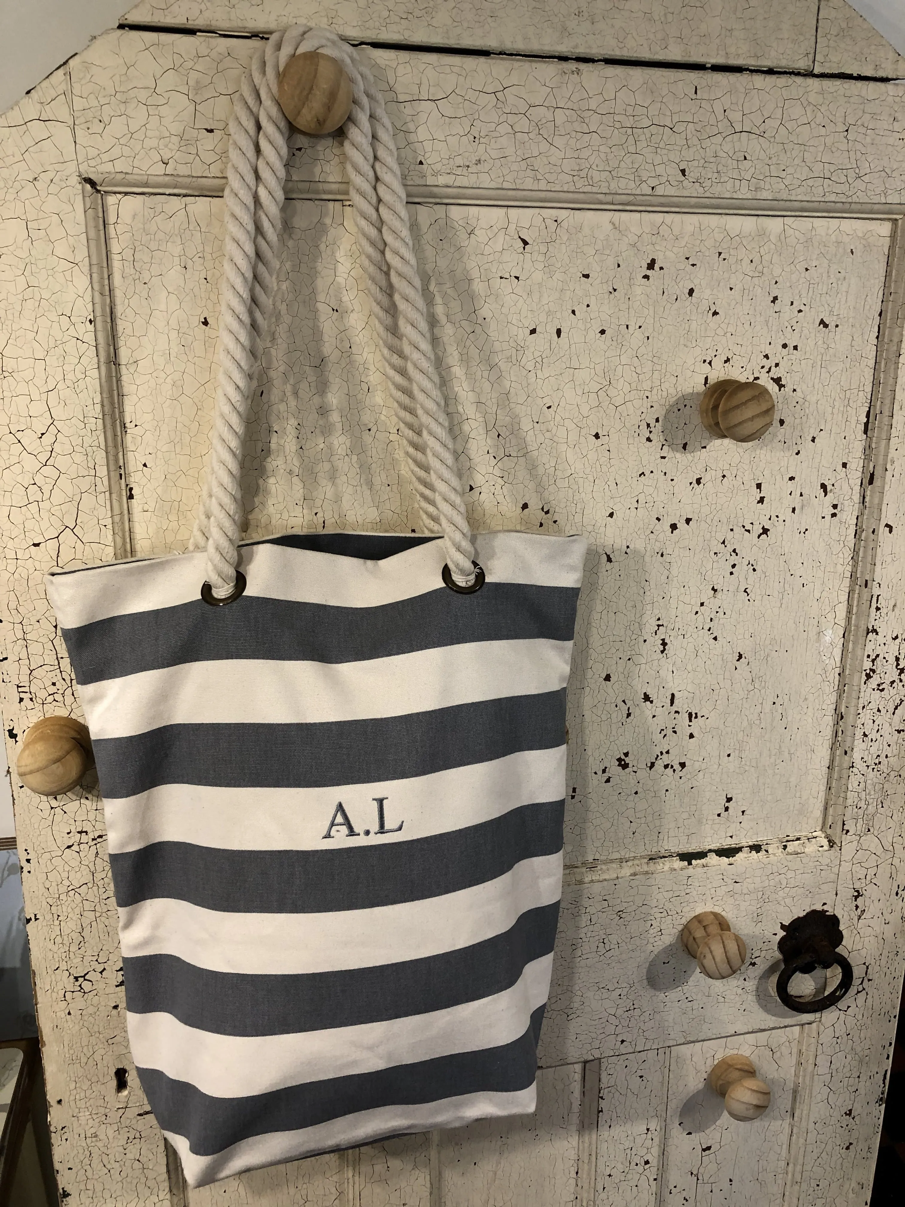 Nautical Stripe Canvas Tote Bag with Personalisation