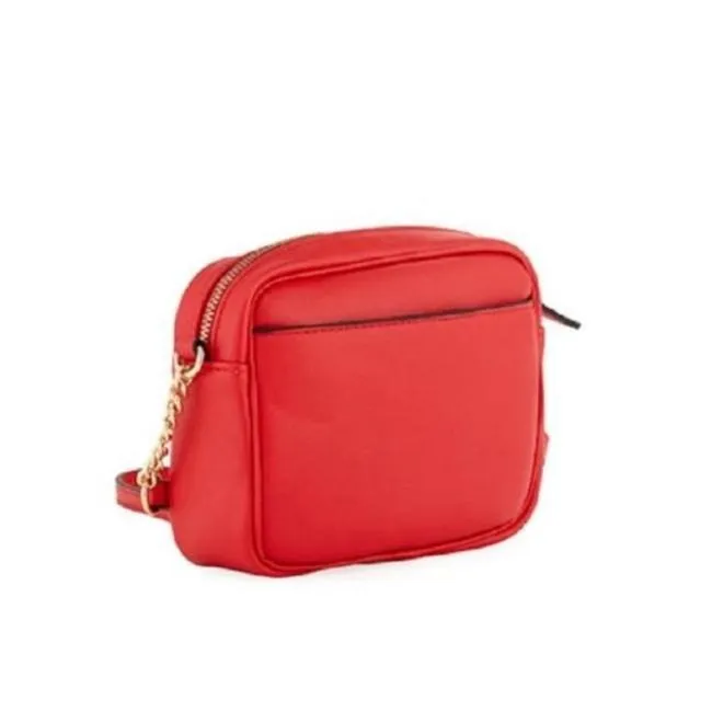 Neiman Marcus W Roz Camera Style Gunmetal Star Shaped Studs Pink Faux Leather Cross Body Bag