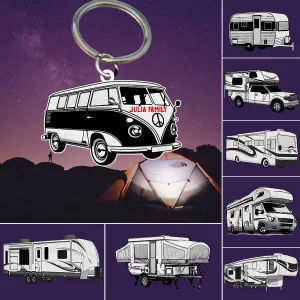 Personalized Camping Keychain, Camping Van Flat Acrylic Keychain for Camper