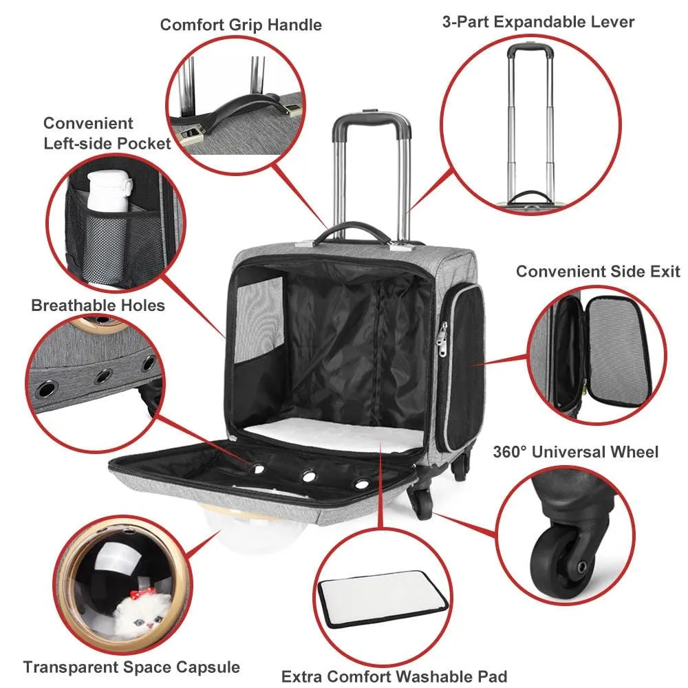 Pet Traveling Carrier Trolley Case With Space Capsule