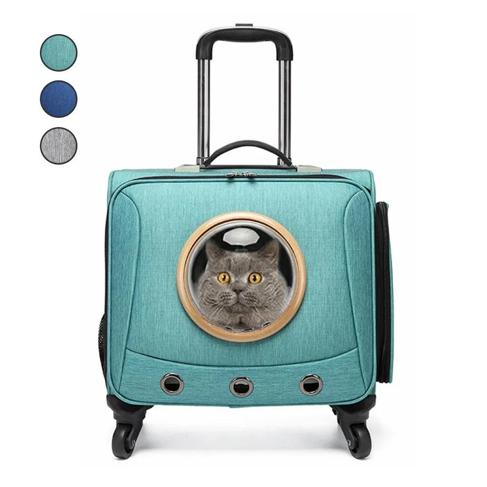 Pet Traveling Carrier Trolley Case With Space Capsule