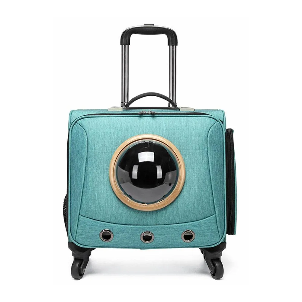 Pet Traveling Carrier Trolley Case With Space Capsule