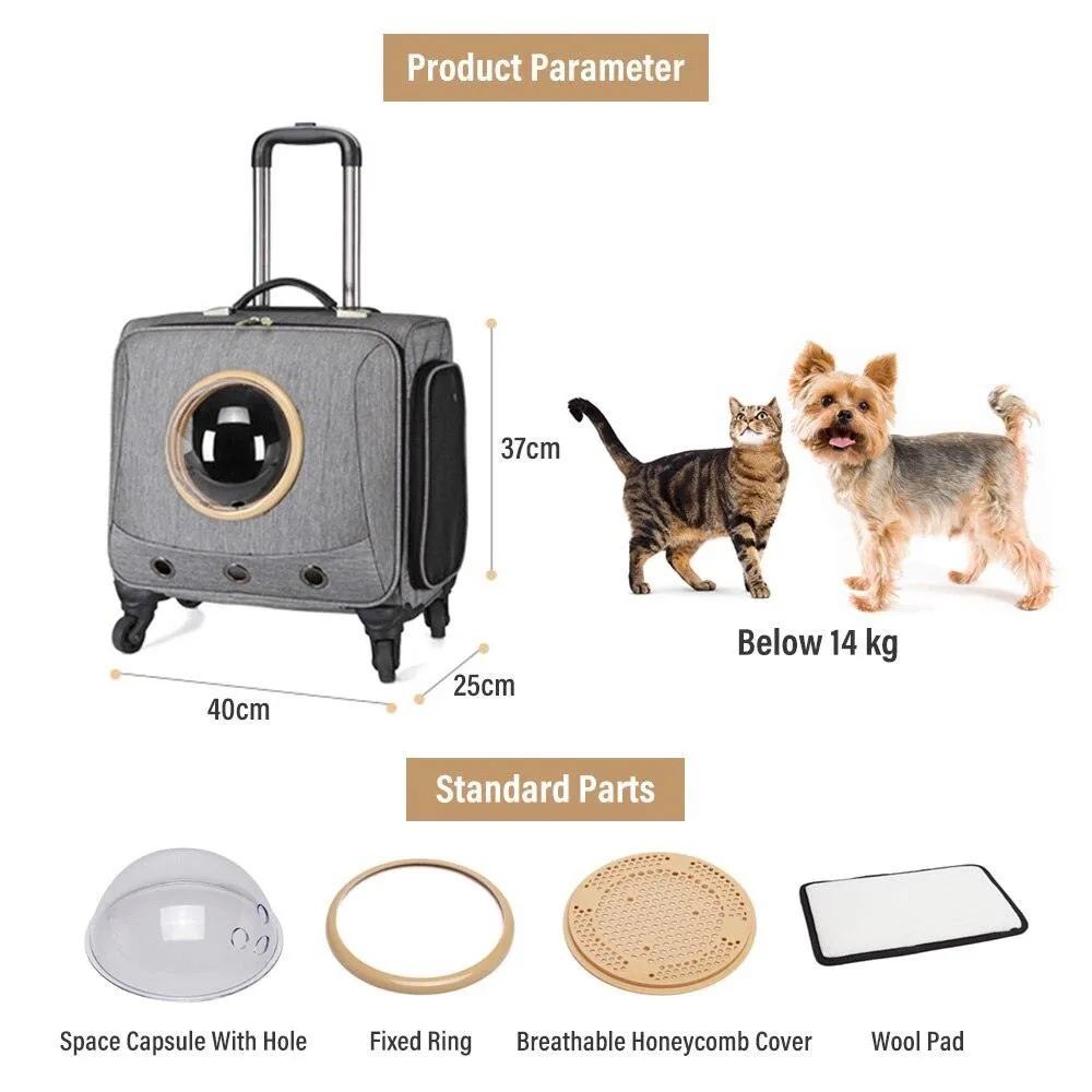 Pet Traveling Carrier Trolley Case With Space Capsule
