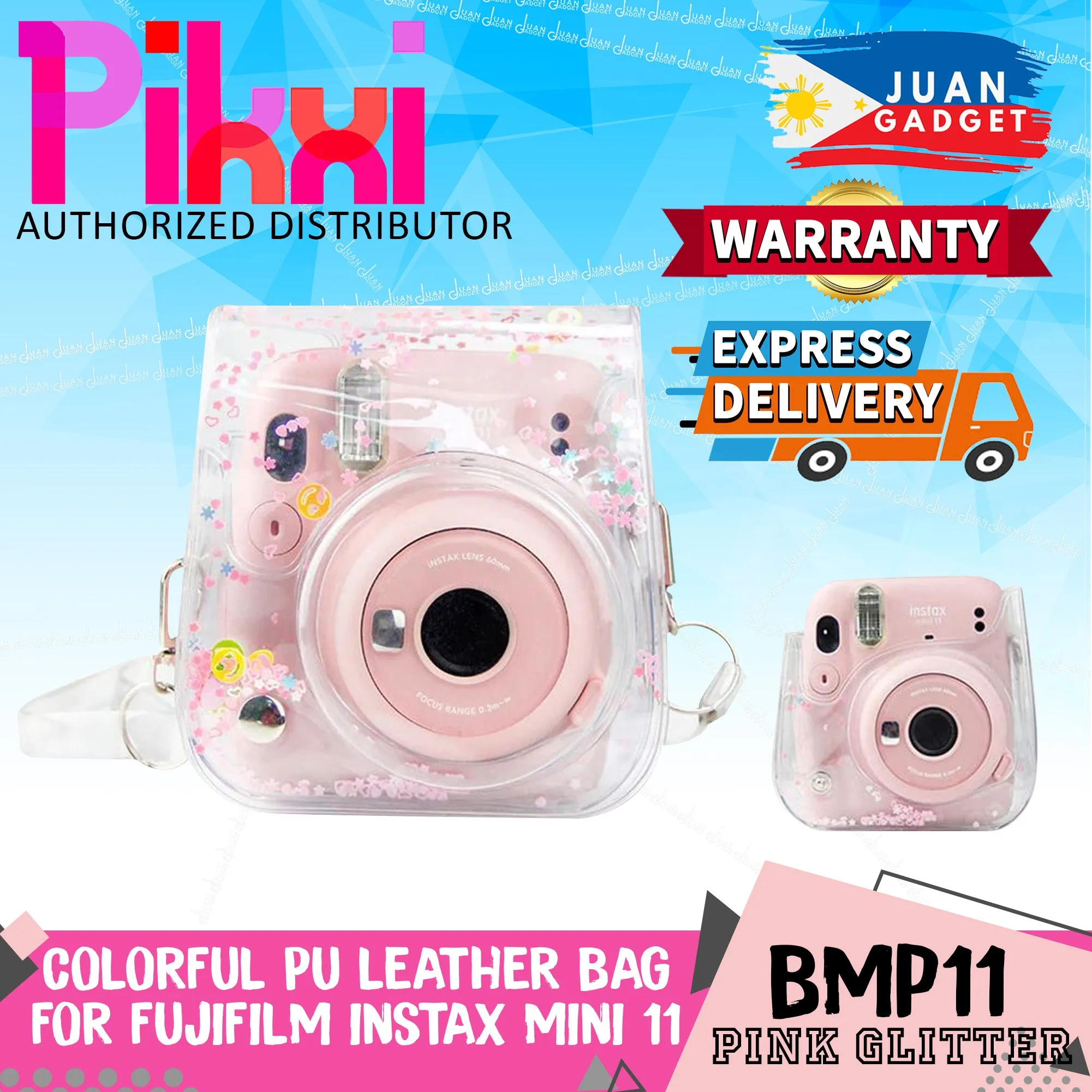 Pikxi BMP11 Fujifilm Instax Mini 11 PU Leather Camera Case Bag with Shoulder Strap Protective Case (Clear Designs)