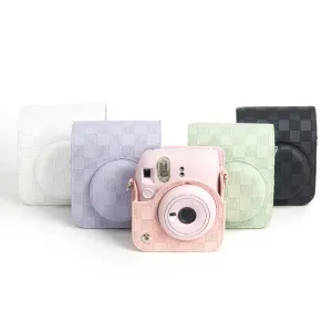 Pikxi Checkerboard Style Instant Camera Bag for FUJIFILM Instax Mini 12 Film Cameras with Shoulder Strap with Detachable Front Case Cover - Available in Black, White, Lilac Purple, Mint Green and Pink Color
