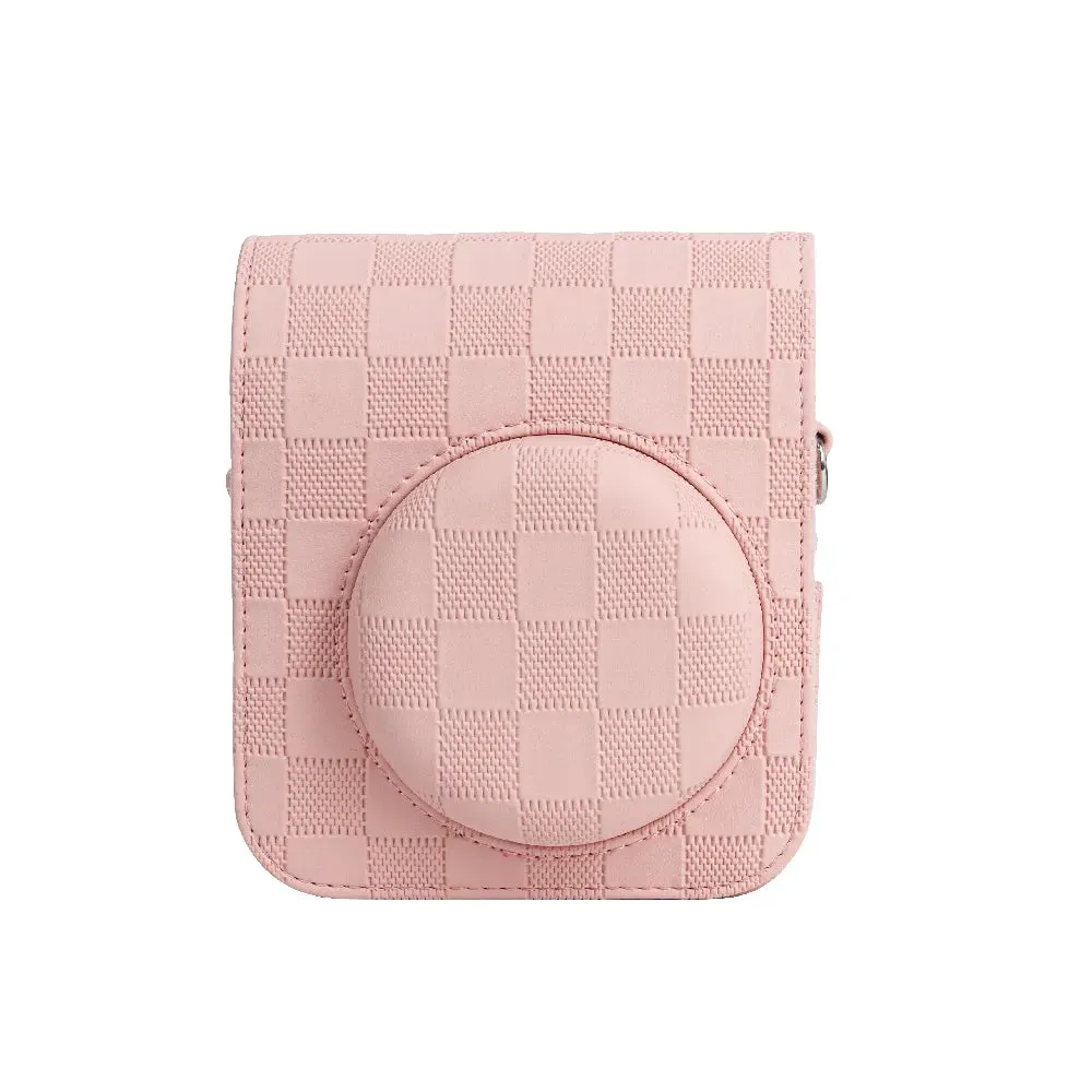 Pikxi Checkerboard Style Instant Camera Bag for FUJIFILM Instax Mini 12 Film Cameras with Shoulder Strap with Detachable Front Case Cover - Available in Black, White, Lilac Purple, Mint Green and Pink Color