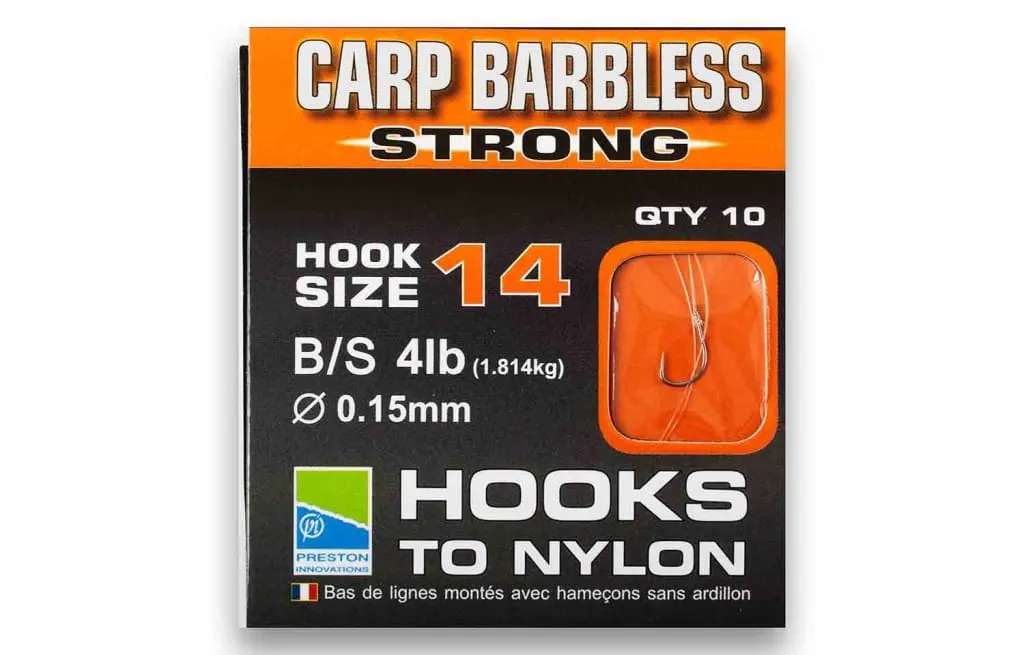 Preston Barbless Carp Strong Hooks To Nylon