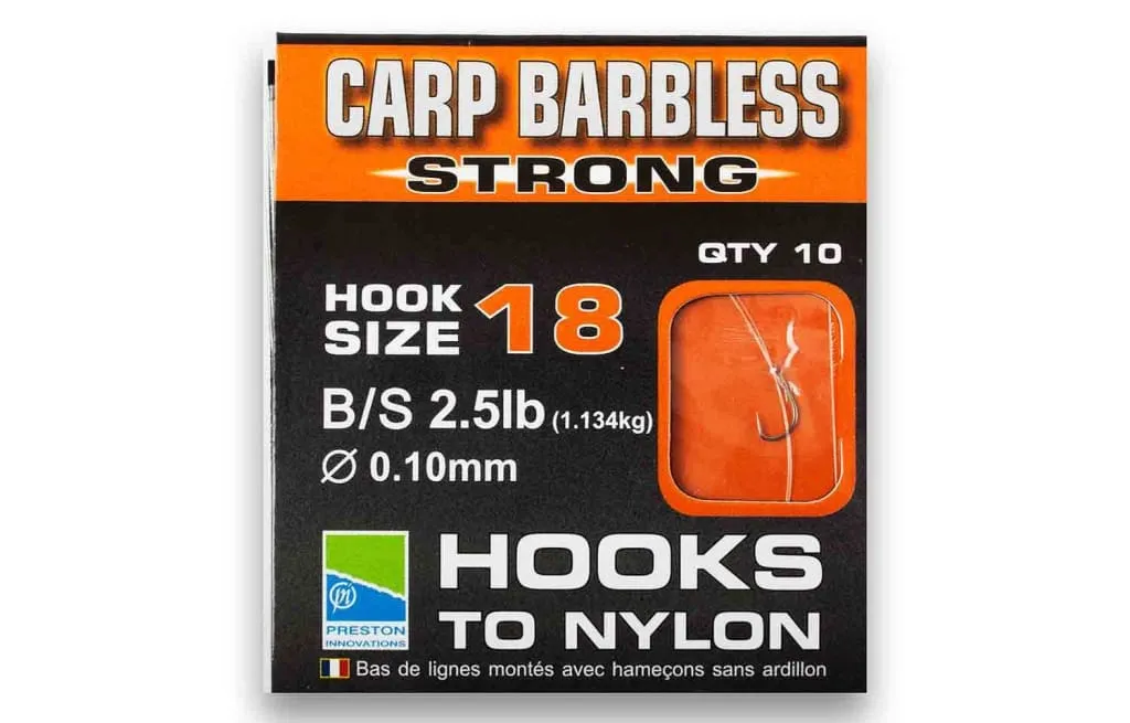 Preston Barbless Carp Strong Hooks To Nylon