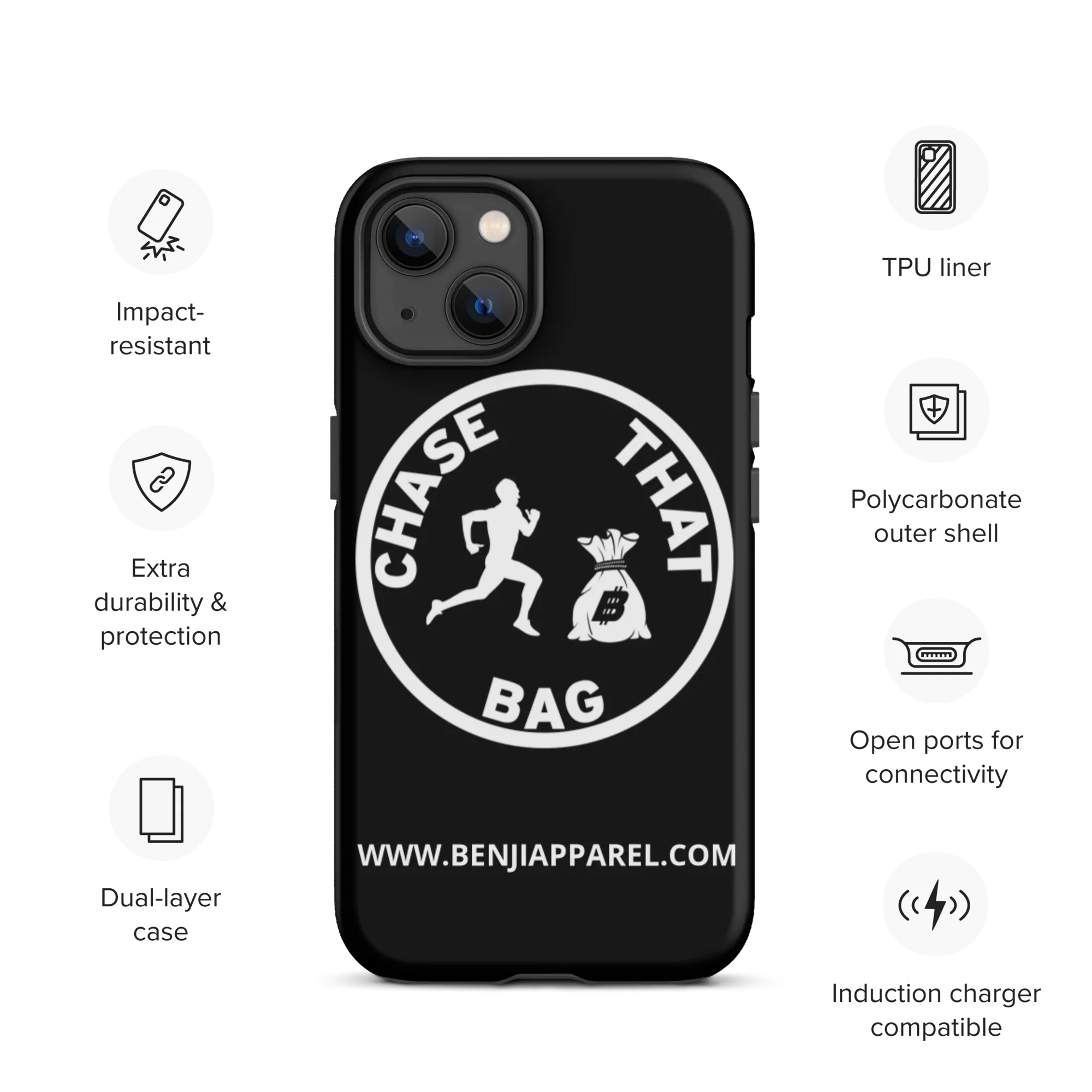 "Chase that bag" Black (White logo) Hard/Tough iPhone case
