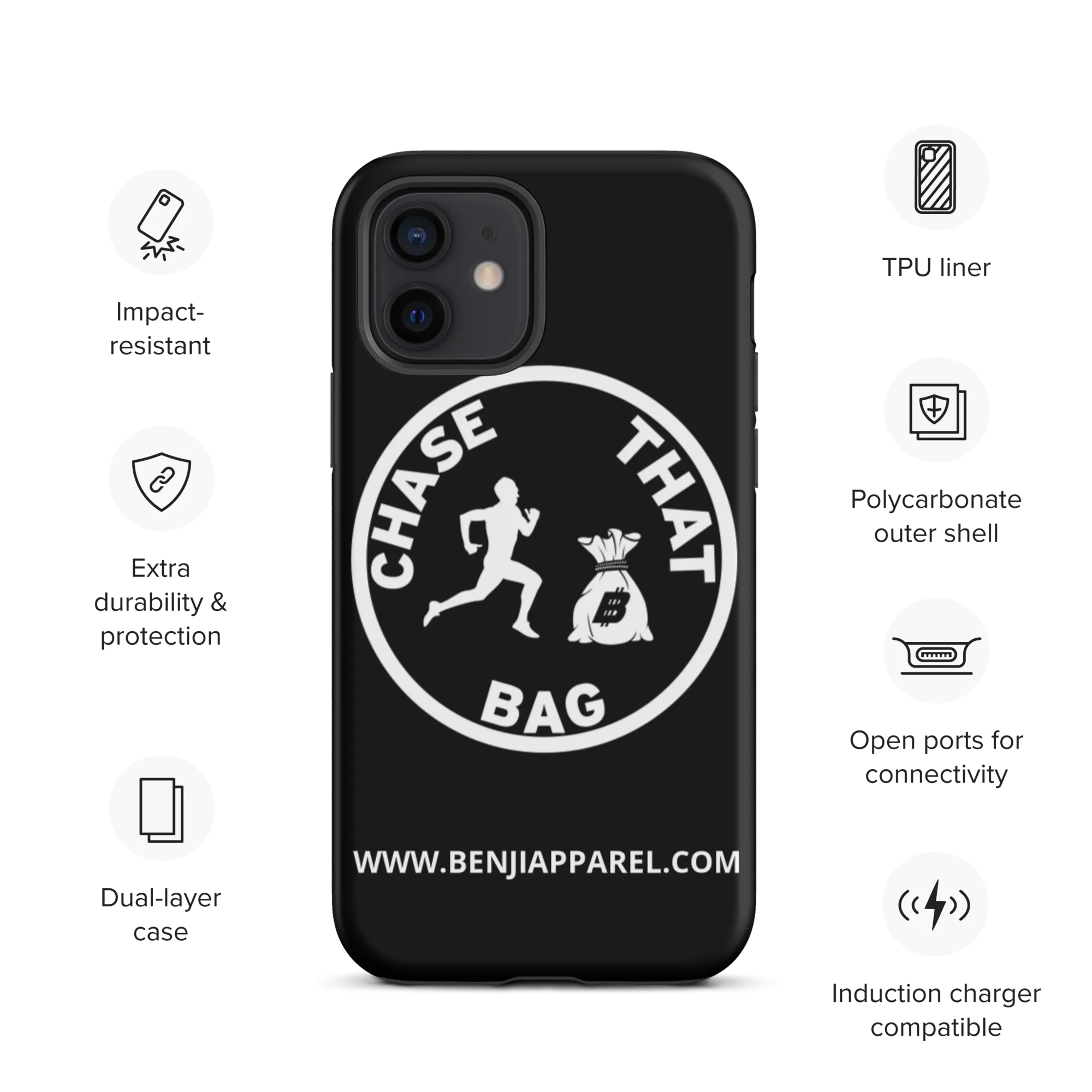 "Chase that bag" Black (White logo) Hard/Tough iPhone case