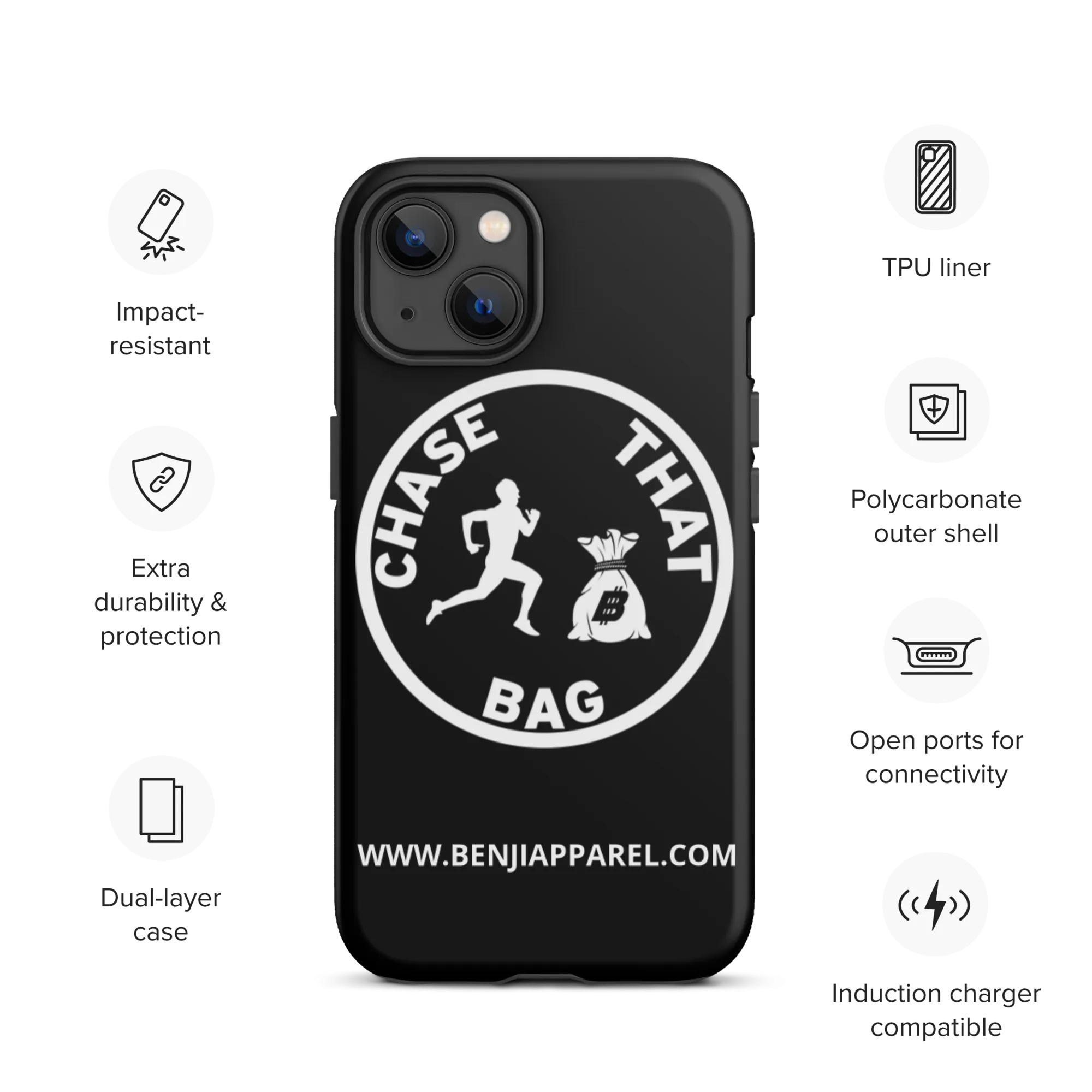"Chase that bag" Black (White logo) Hard/Tough iPhone case