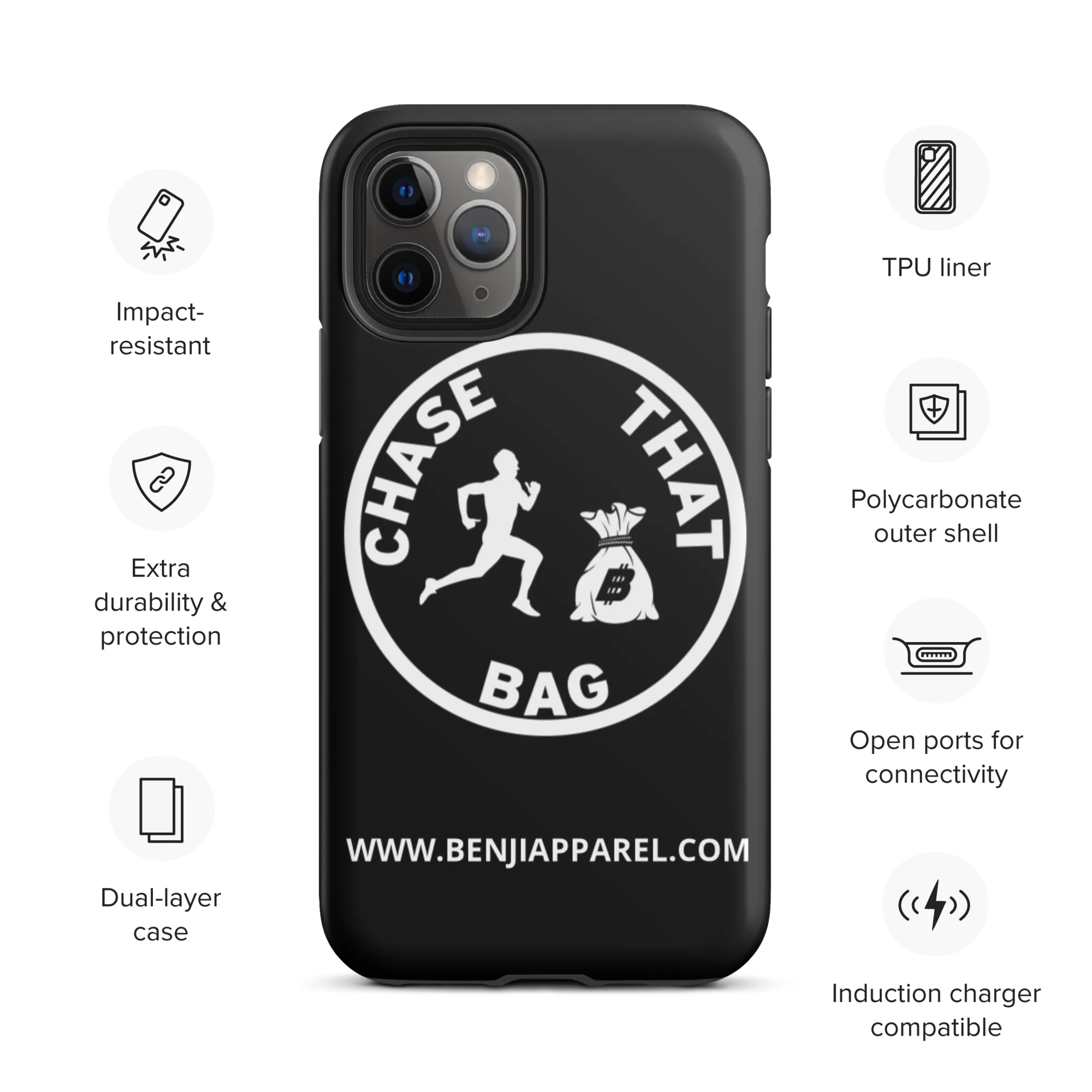 "Chase that bag" Black (White logo) Hard/Tough iPhone case
