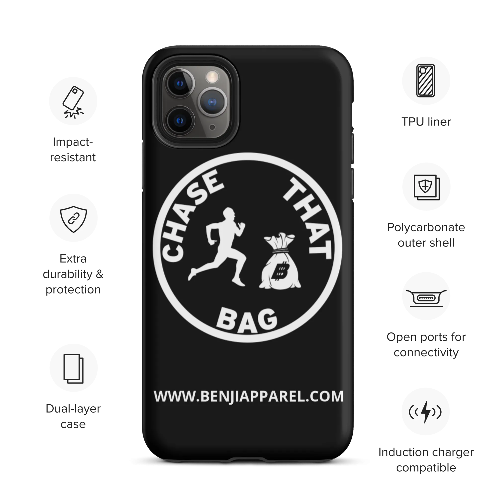 "Chase that bag" Black (White logo) Hard/Tough iPhone case