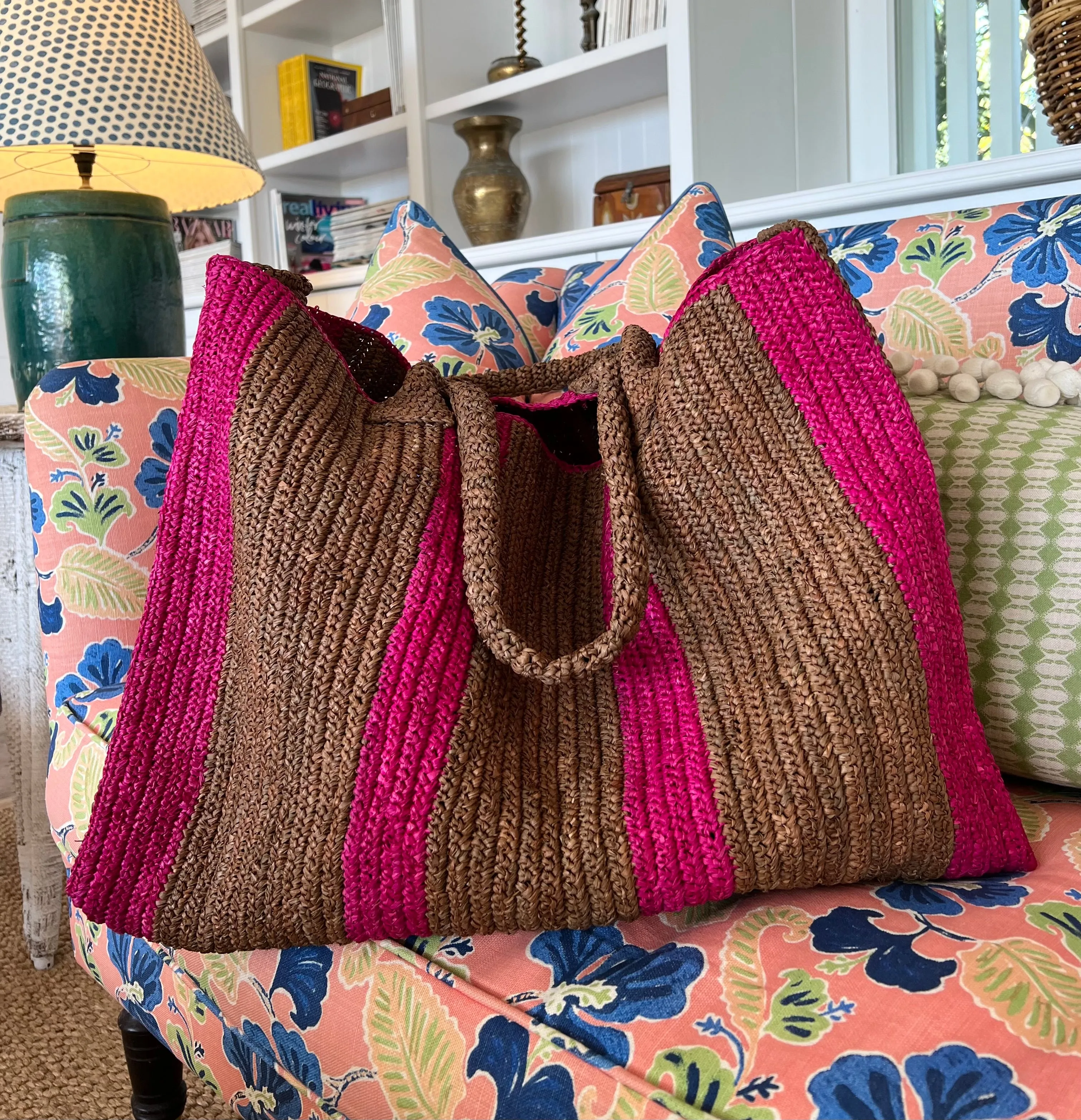 Raffia Bag Weekender caramel-pink