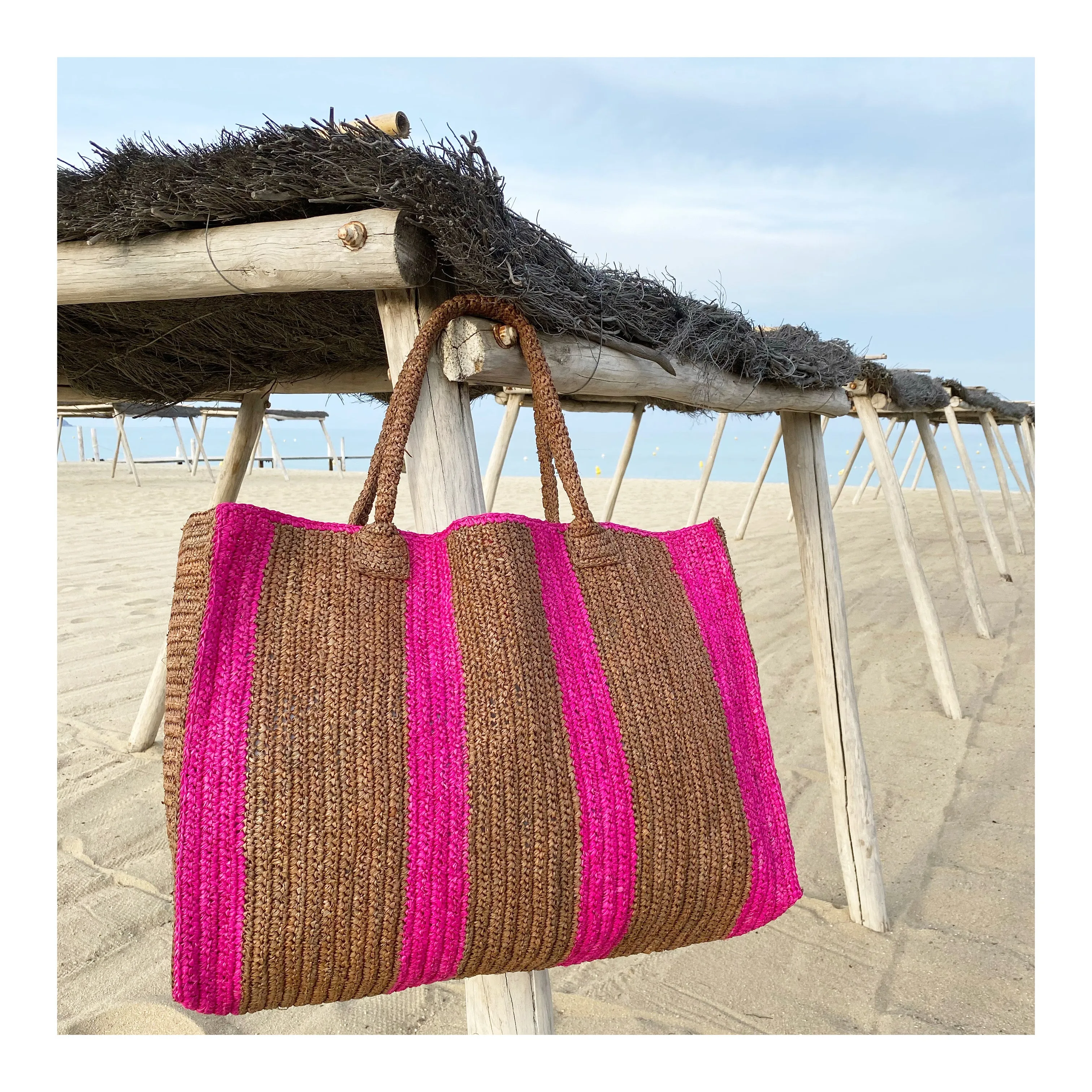 Raffia Bag Weekender caramel-pink