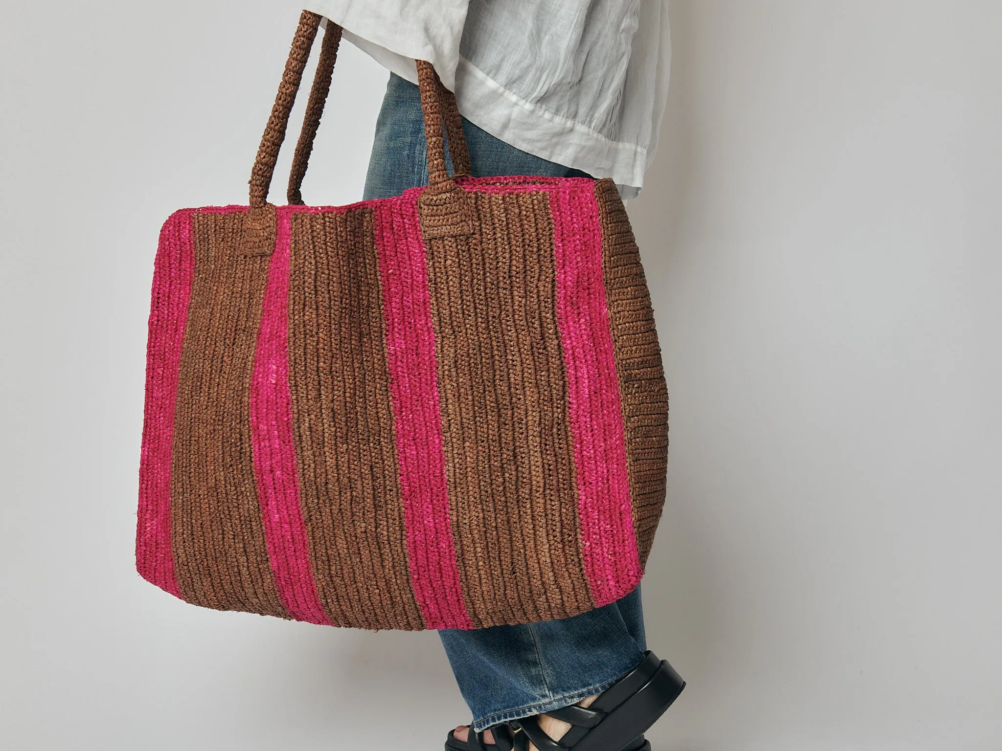 Raffia Bag Weekender caramel-pink