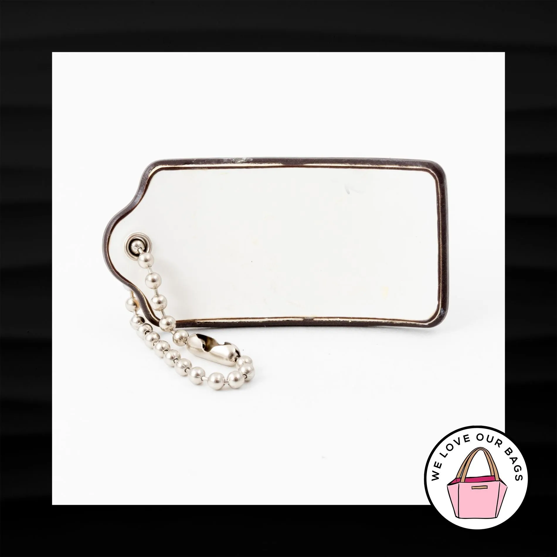 RARE 2.5" Large COACH TAN WHITE LEATHER KEY FOB BAG CHARM KEYCHAIN HANGTAG TAG