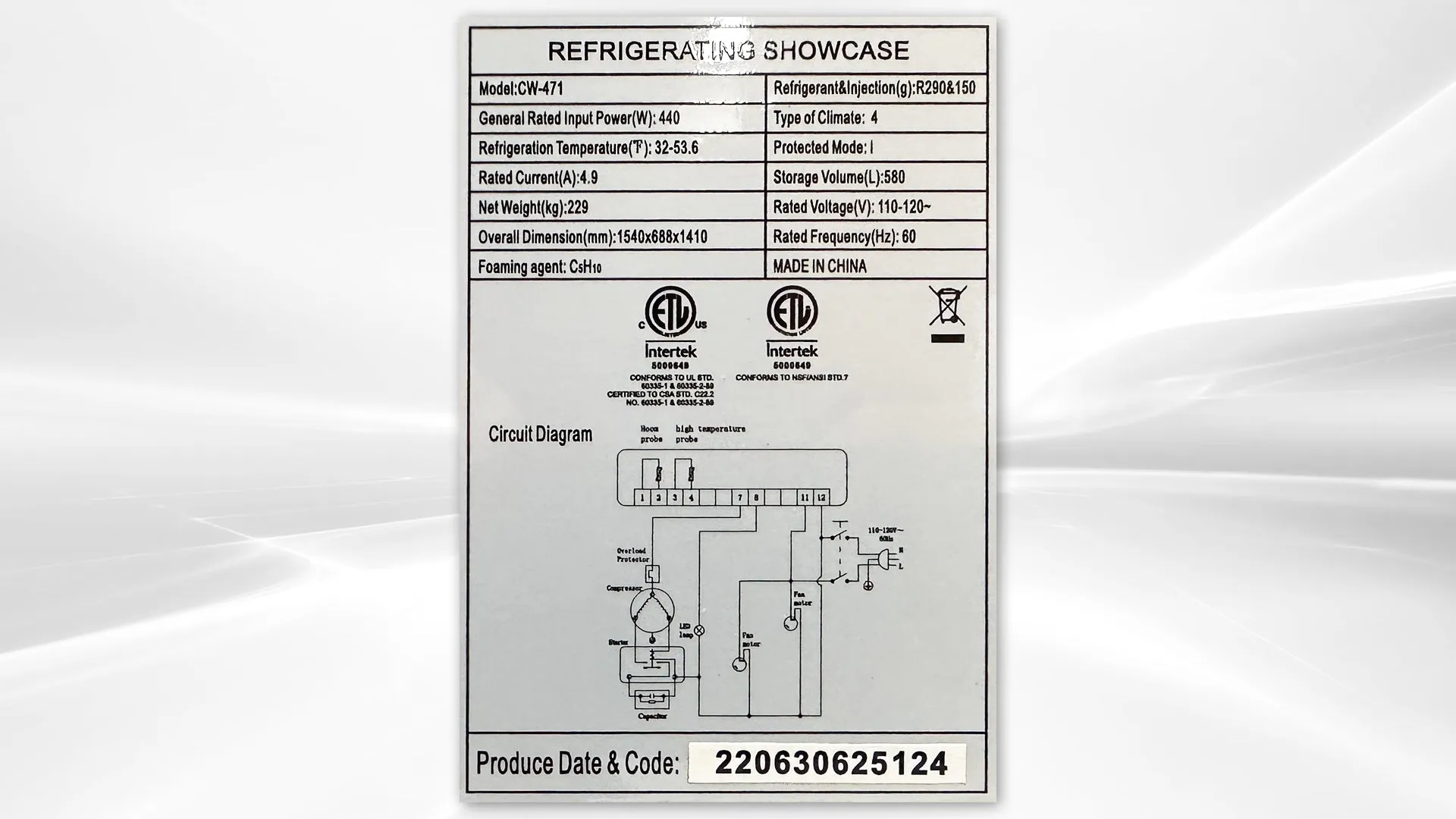 Refrigerated bakery refrigerator case 3 shelf NSF 60 in CW-471