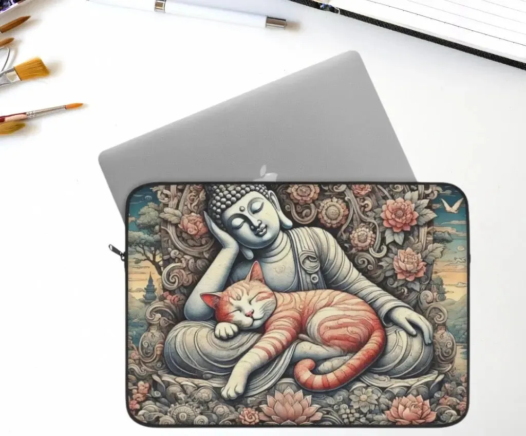 Resting Buddha Cat Naps - Cat Lover - Laptop Sleeve