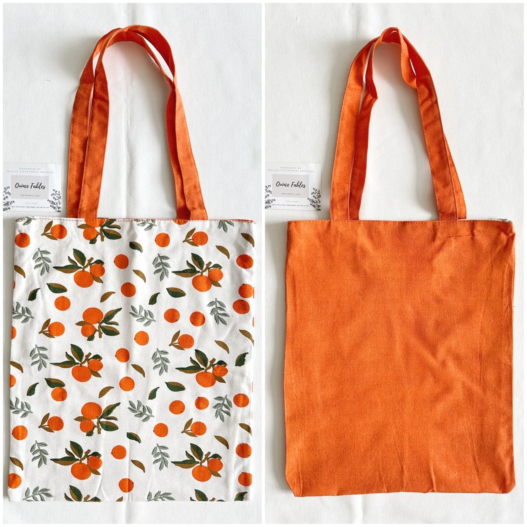 REVERSIBLE Lightweight Canvas Tote Bag With Avocado Lemon Orange Prints