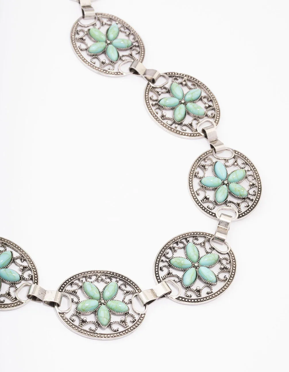 Rhodium Floral Ornate Boho Belt