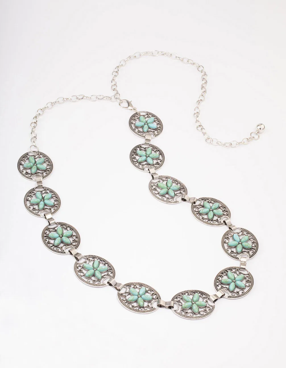 Rhodium Floral Ornate Boho Belt