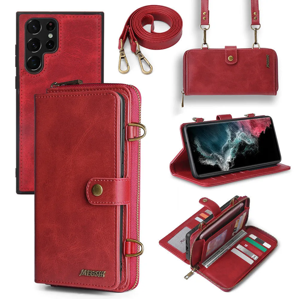 S22ultra Crossbody Phone Case For S22plus Flip Leather Case S21FE Multifunctional Protective Case