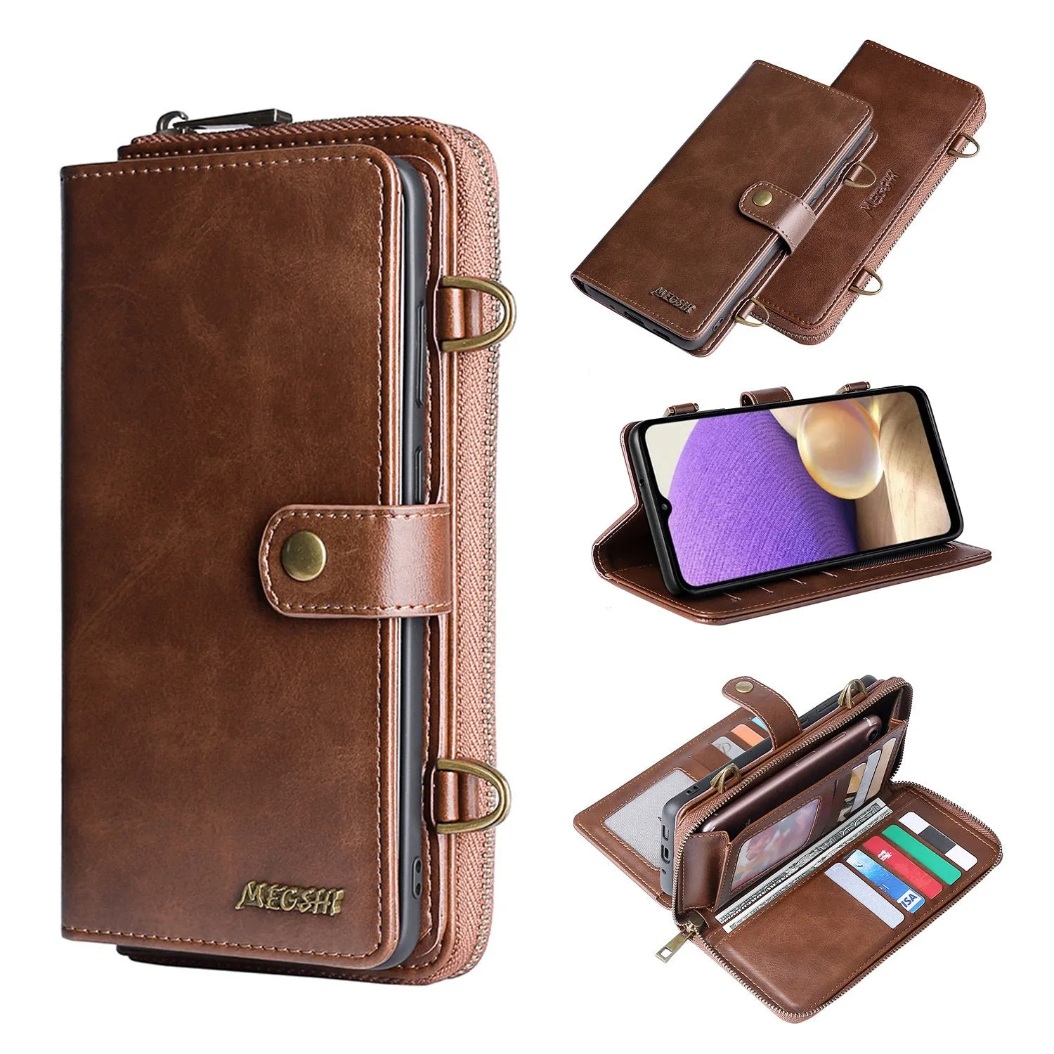 S22ultra Crossbody Phone Case For S22plus Flip Leather Case S21FE Multifunctional Protective Case
