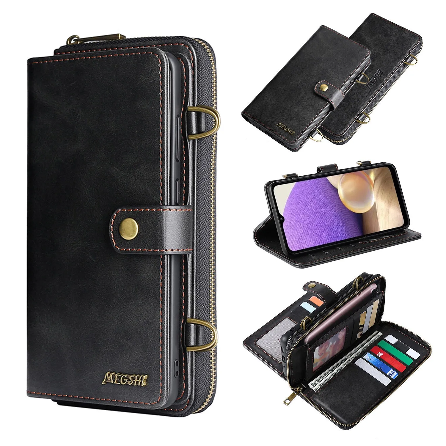 S22ultra Crossbody Phone Case For S22plus Flip Leather Case S21FE Multifunctional Protective Case