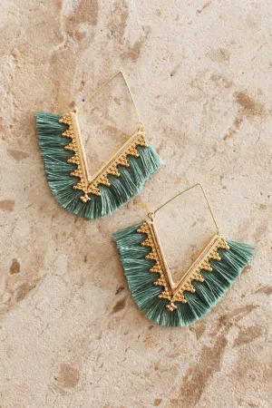 Sheba Gold Fringe Earrings Green