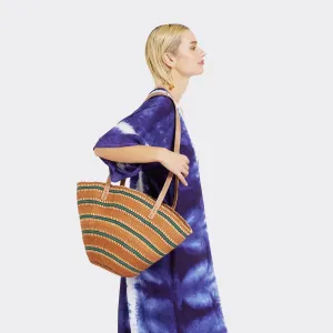 Shopping Bag in Sisal Turquoise Stripes