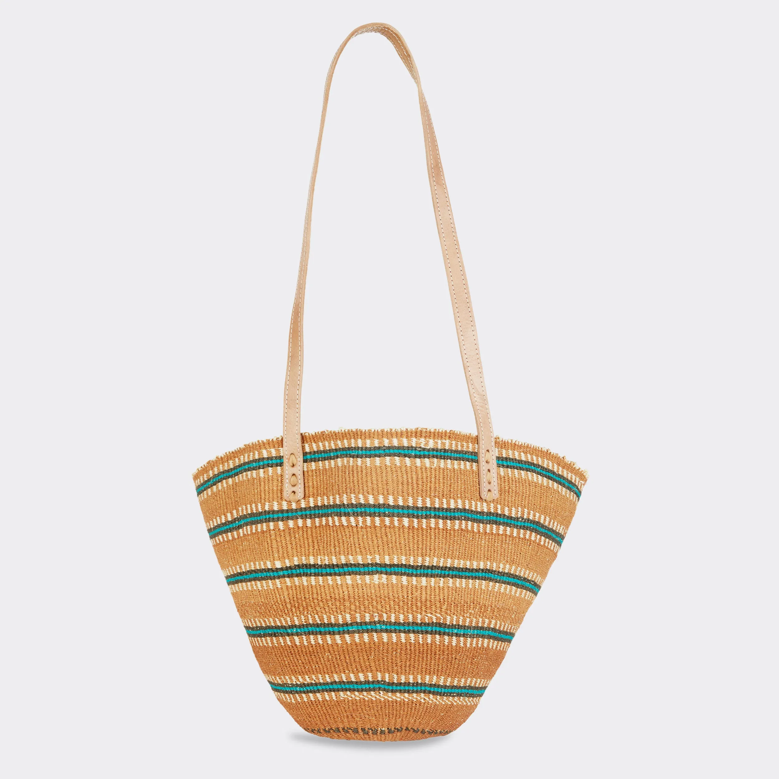 Shopping Bag in Sisal Turquoise Stripes