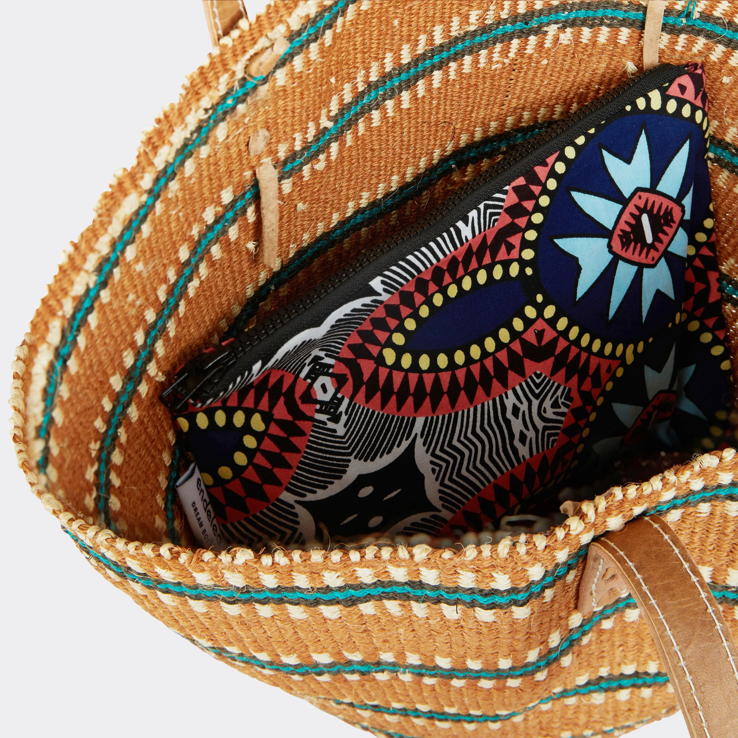Shopping Bag in Sisal Turquoise Stripes