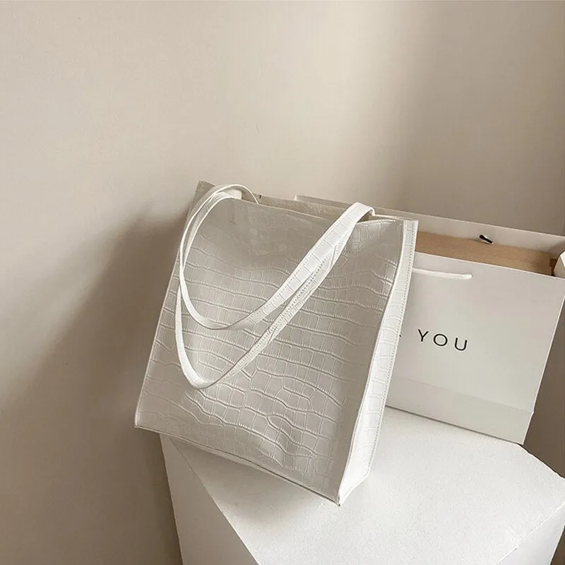 Shopping Bags Women Large Capacity Totes Female PU Leather Fashion Shoulder Bags Shopper Travel Retro Stone Pattern Design Purse