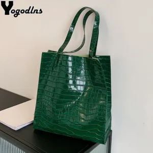 Shopping Bags Women Large Capacity Totes Female PU Leather Fashion Shoulder Bags Shopper Travel Retro Stone Pattern Design Purse