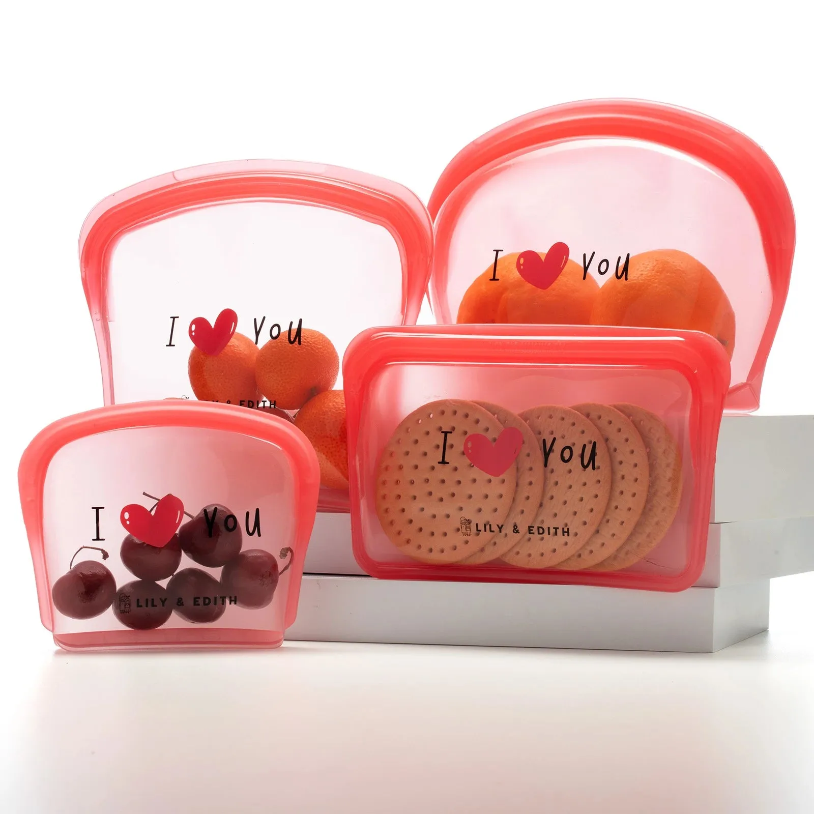 Silicone Reusable Bag Starter Kit 4-Pack | Heart