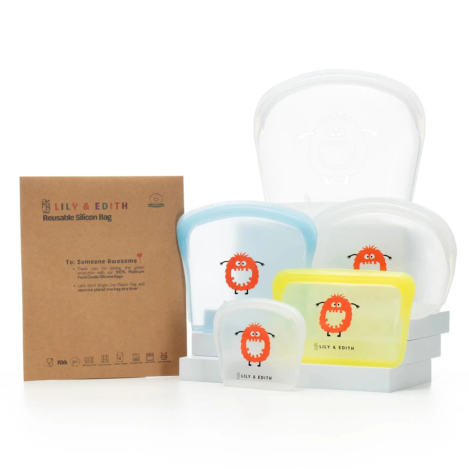 Silicone Reusable Bag Starter Kit 4-Pack | Heart