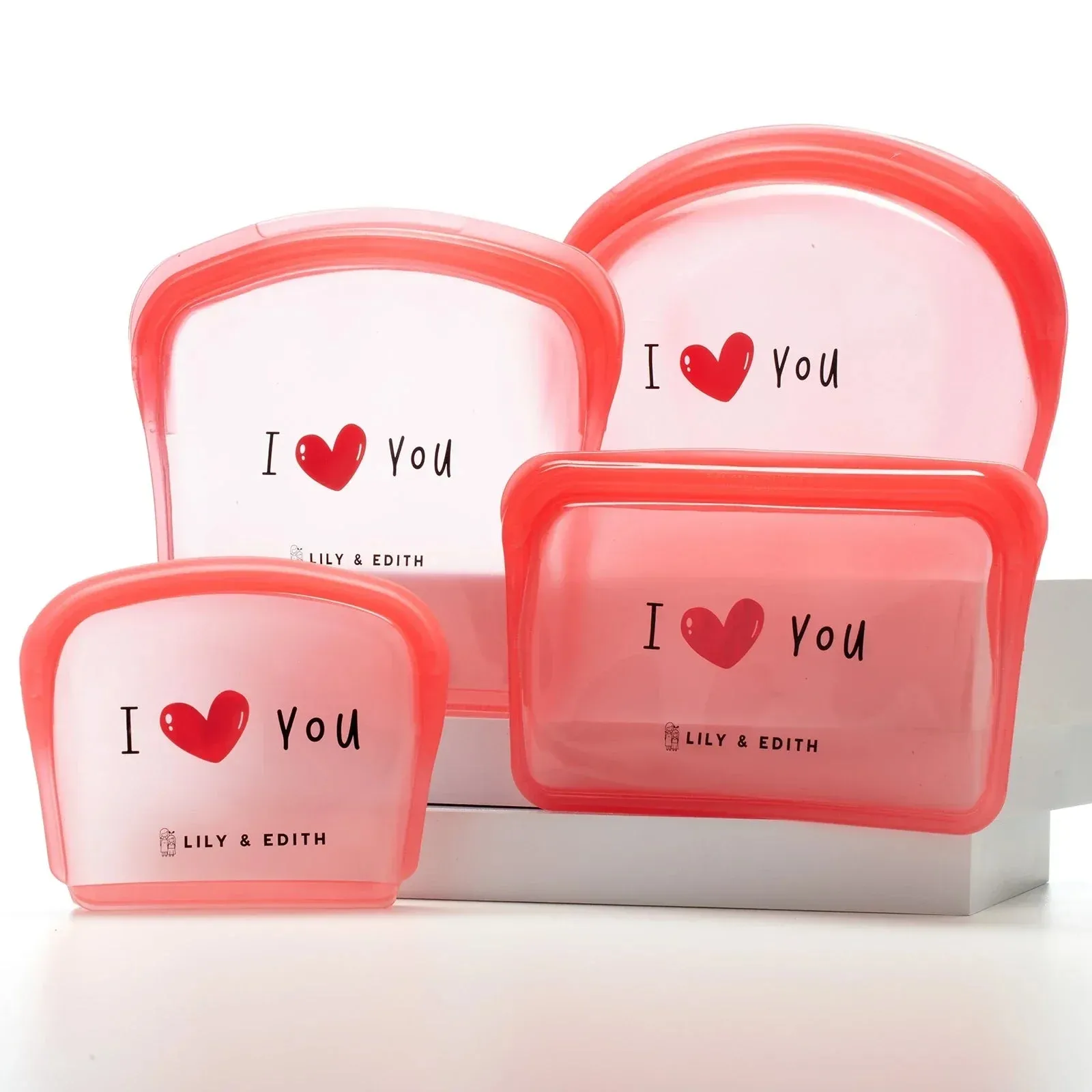 Silicone Reusable Bag Starter Kit 4-Pack | Heart